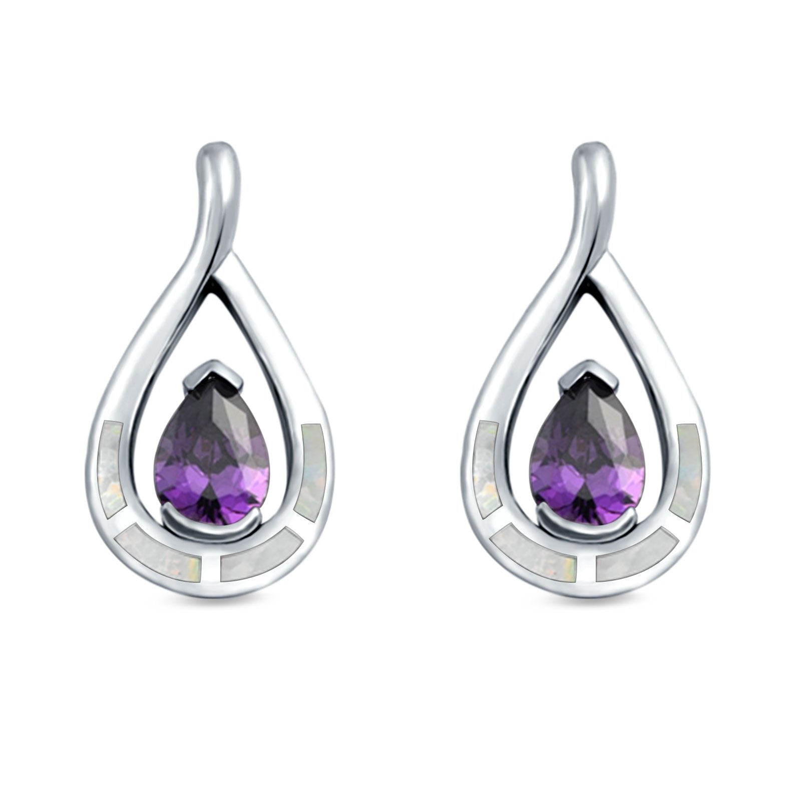 Teardrop Pear Simulated Amethyst Stud Earrings Created Opal 925 Sterling Silver