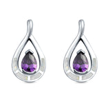 Teardrop Pear Simulated Amethyst Stud Earrings Created Opal 925 Sterling Silver