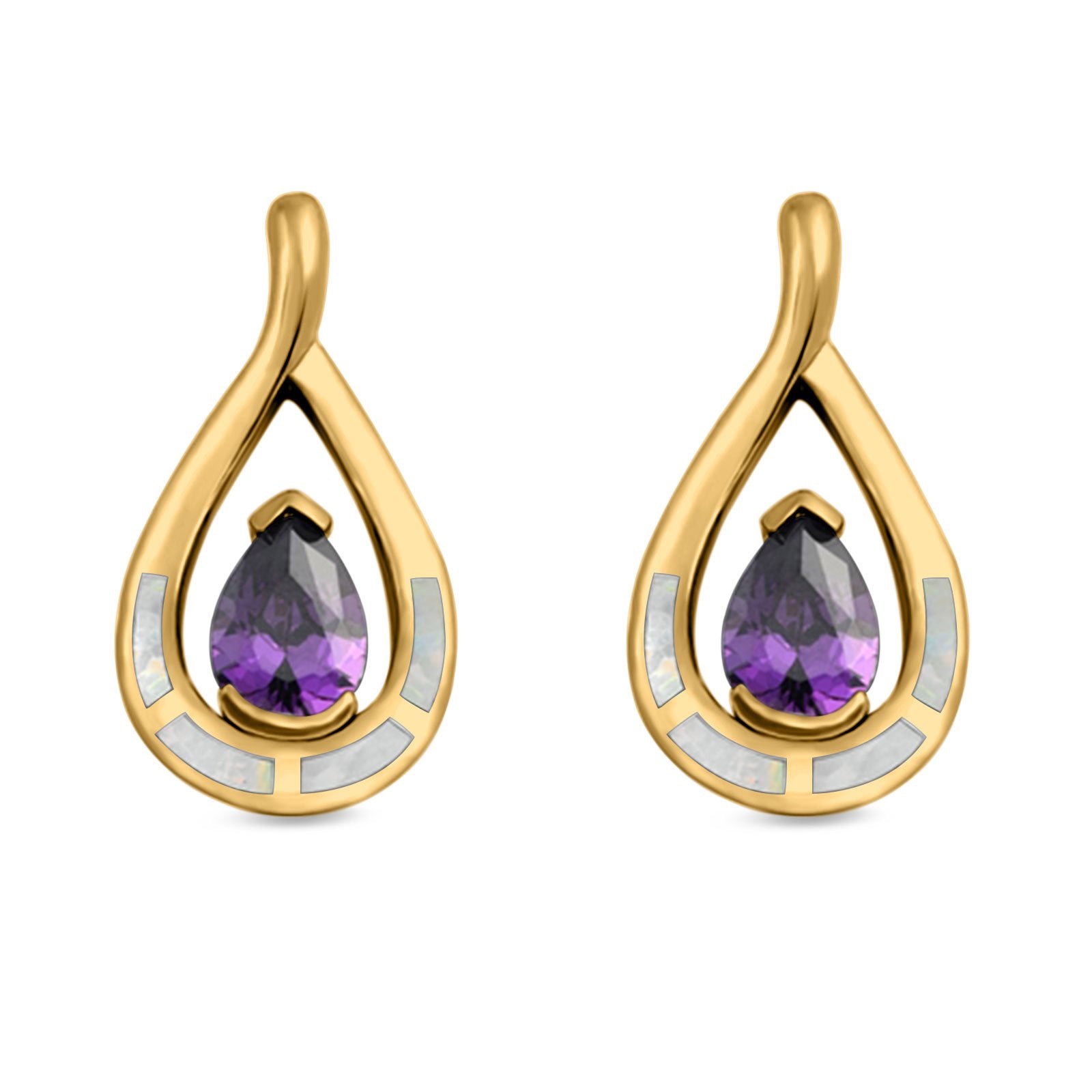 Teardrop Pear Simulated Amethyst Stud Earrings Created Opal 925 Sterling Silver