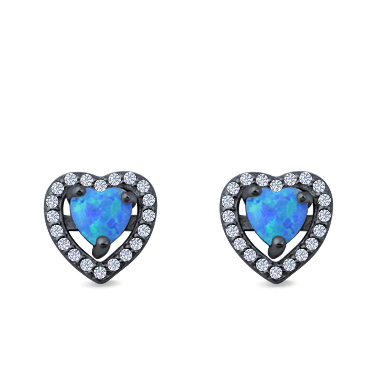 Halo Heart Stud Earrings Lab Created Opal 925 Sterling Silver