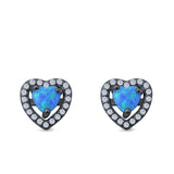 Halo Heart Stud Earrings Lab Created Opal 925 Sterling Silver