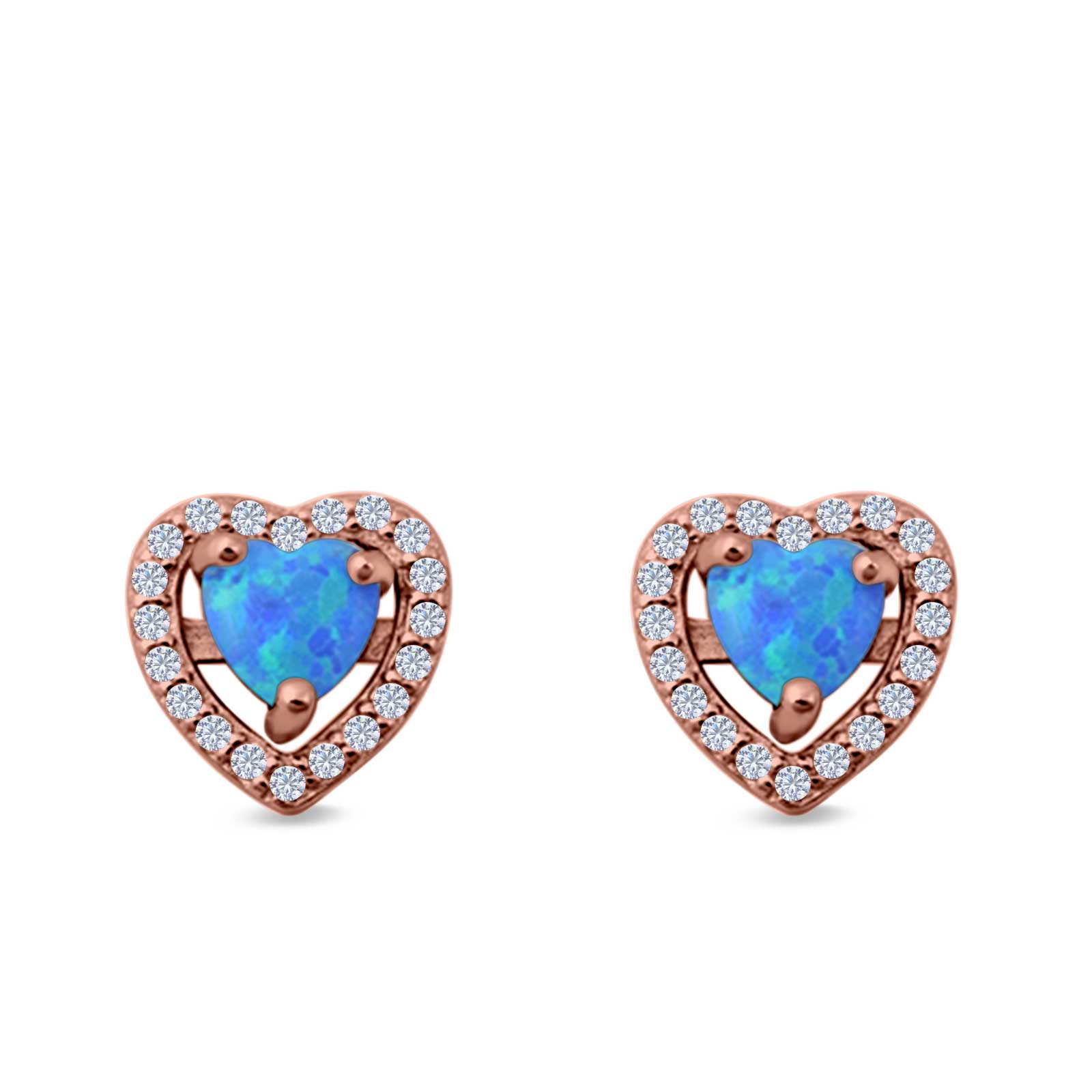 Halo Heart Stud Earrings Lab Created Opal 925 Sterling Silver