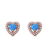 Halo Heart Stud Earrings Lab Created Opal 925 Sterling Silver