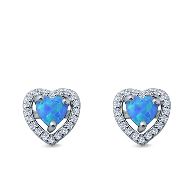 Halo Heart Stud Earrings Lab Created Opal 925 Sterling Silver