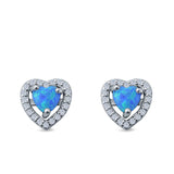 Halo Heart Stud Earrings Lab Created Opal 925 Sterling Silver