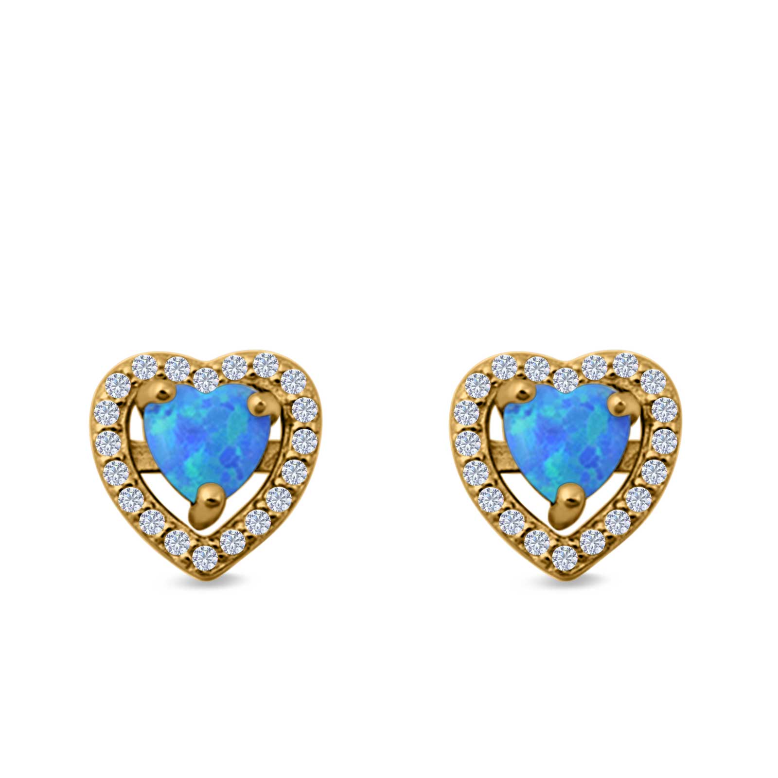 Halo Heart Stud Earrings Lab Created Opal 925 Sterling Silver