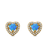 Halo Heart Stud Earrings Lab Created Opal 925 Sterling Silver