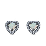 Halo Heart Stud Earrings Lab Created Opal 925 Sterling Silver