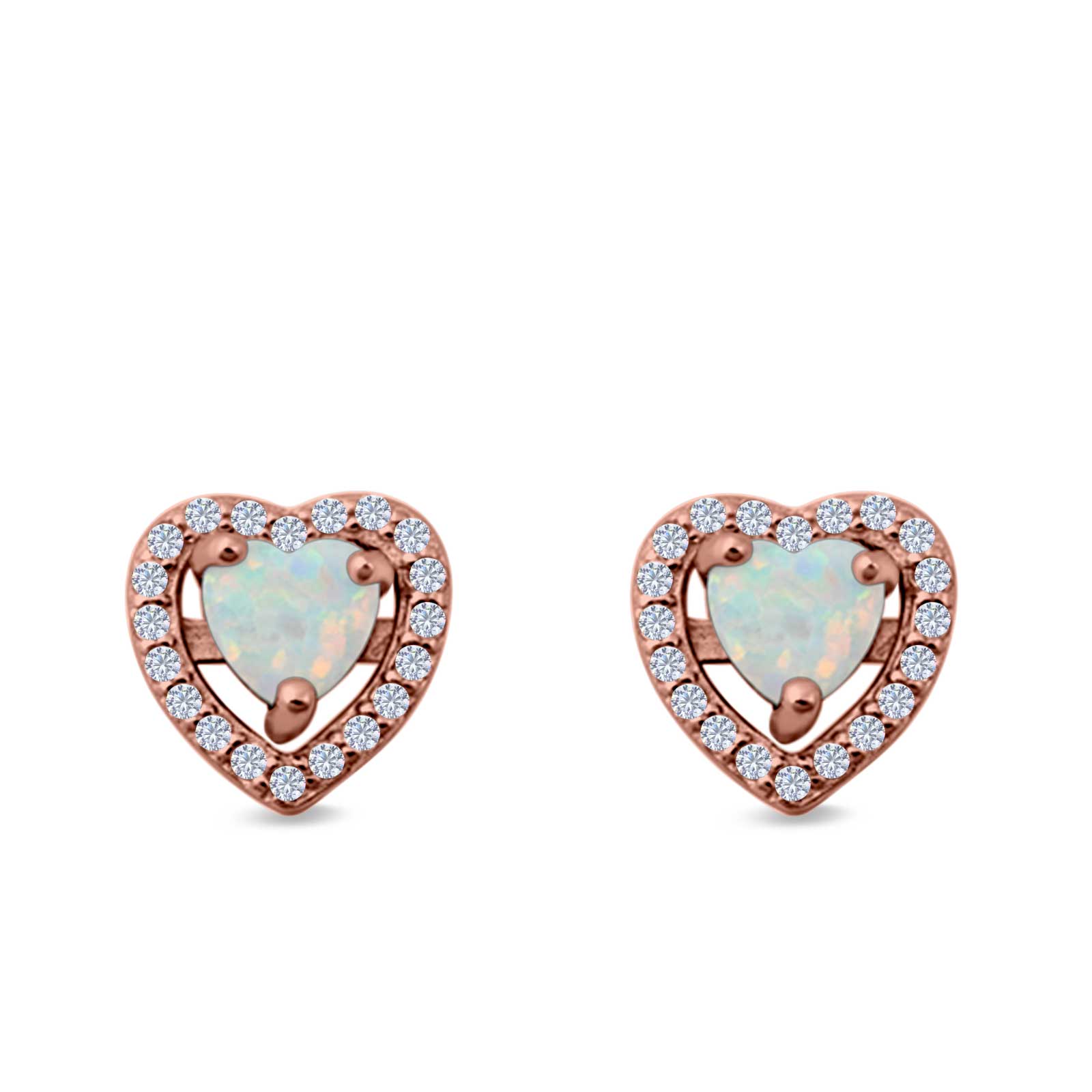 Halo Heart Stud Earrings Lab Created Opal 925 Sterling Silver