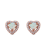 Halo Heart Stud Earrings Lab Created Opal 925 Sterling Silver