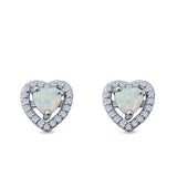 Halo Heart Stud Earrings Lab Created Opal 925 Sterling Silver