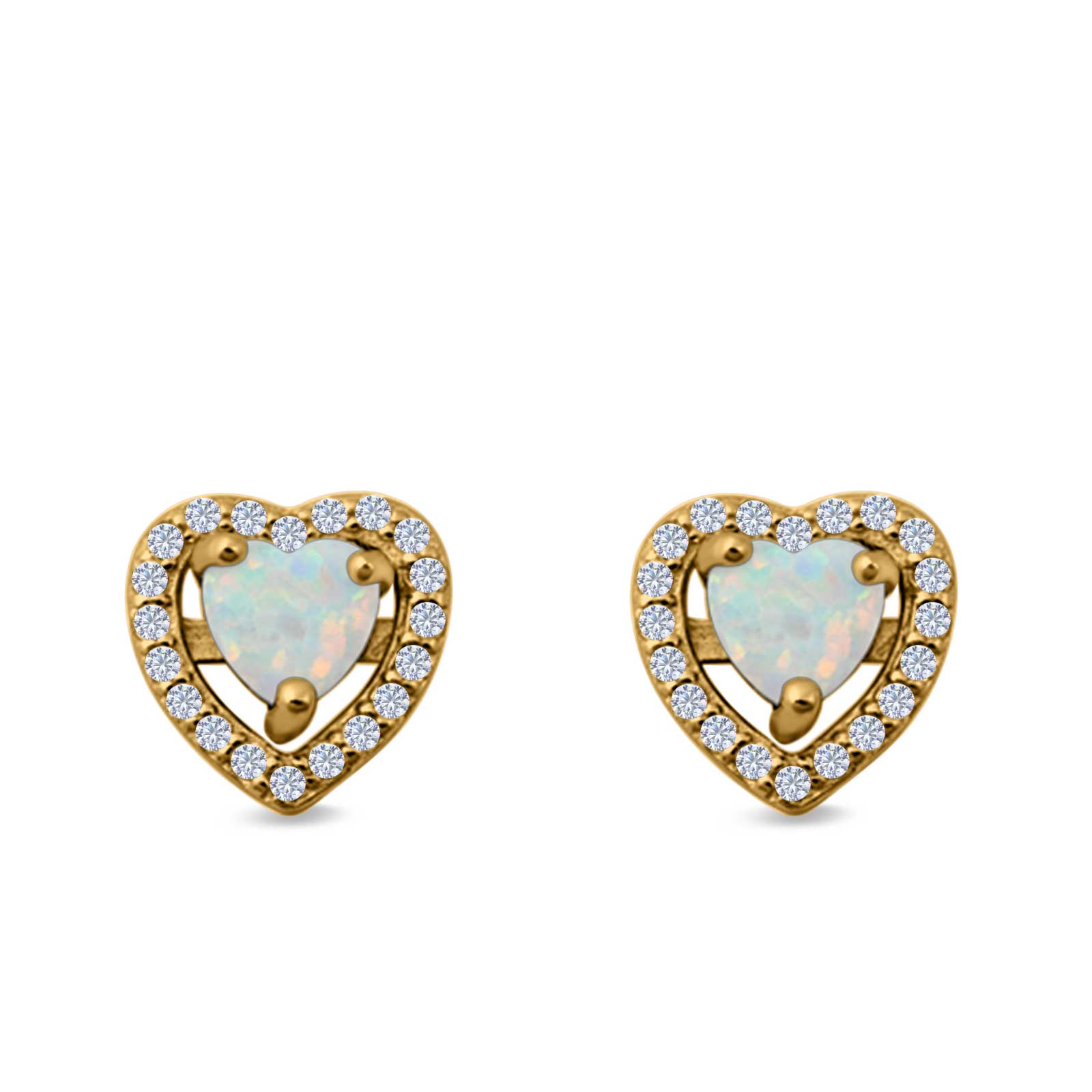 Halo Heart Stud Earrings Lab Created Opal 925 Sterling Silver