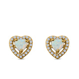 Halo Heart Stud Earrings Lab Created Opal 925 Sterling Silver