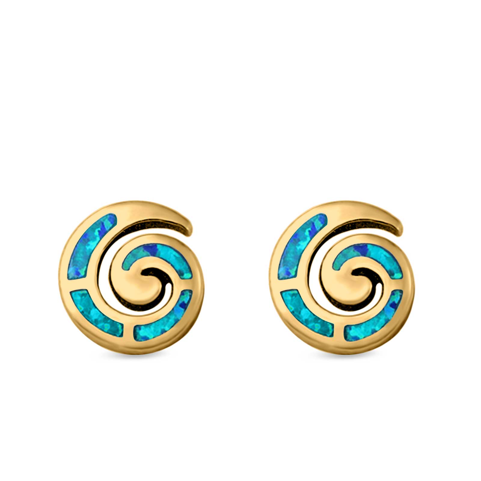 Spiral Swirl Stud Earrings Round Lab Created Opal 925 Sterling Silver