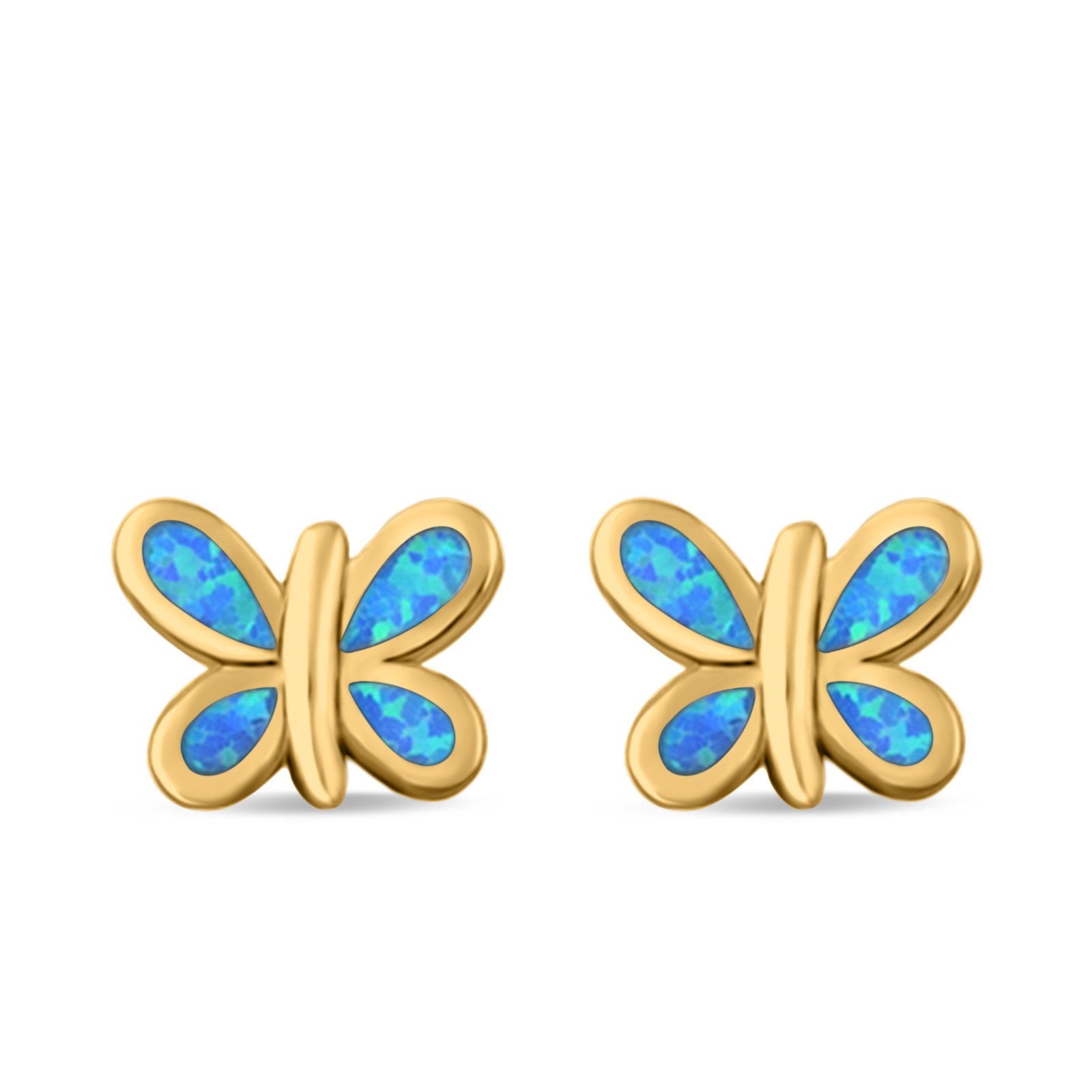 Butterfly Stud Earrings Lab Created Opal 925 Sterling Silver (8mm)