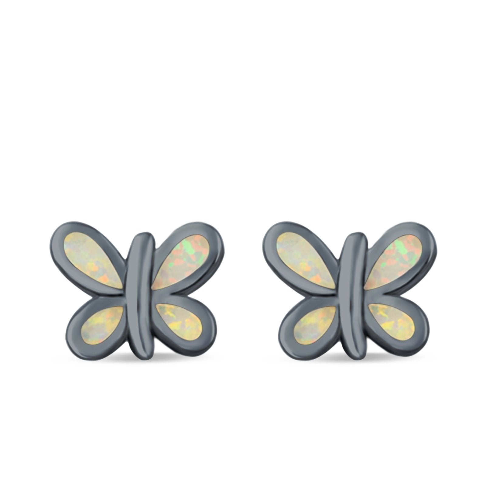 Butterfly Stud Earrings Lab Created Opal 925 Sterling Silver (8mm)