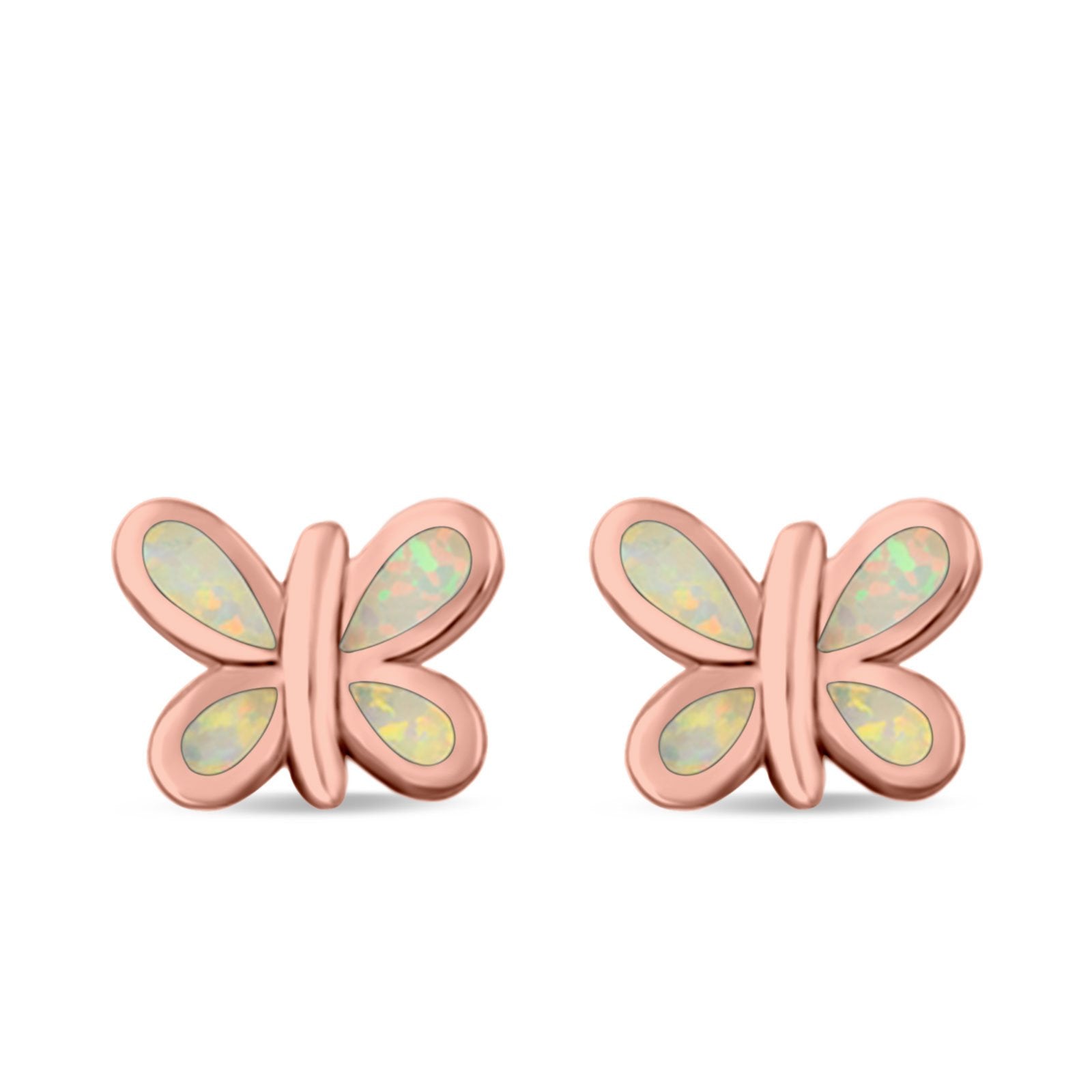 Butterfly Stud Earrings Lab Created Opal 925 Sterling Silver (8mm)