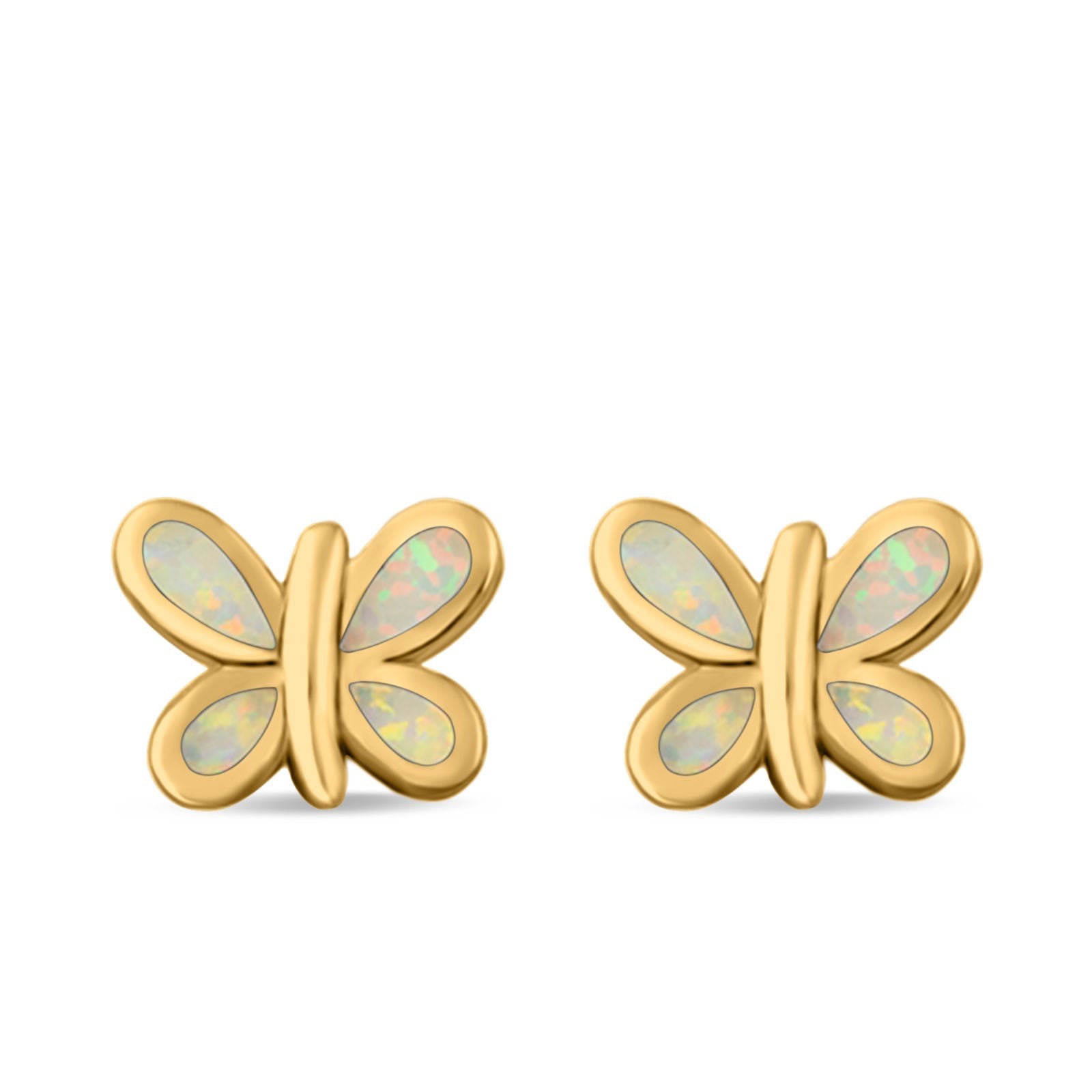 Butterfly Stud Earrings Lab Created Opal 925 Sterling Silver (8mm)