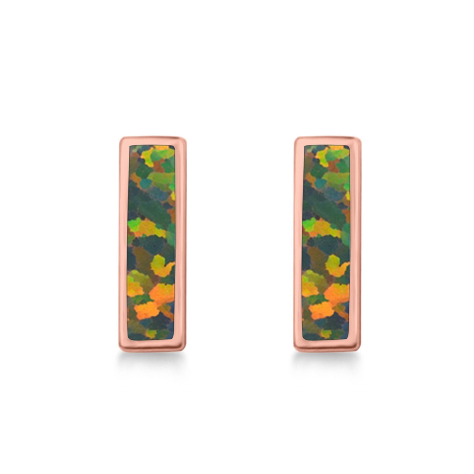 Bar Stud Earrings Created Opal 925 Sterling Silver