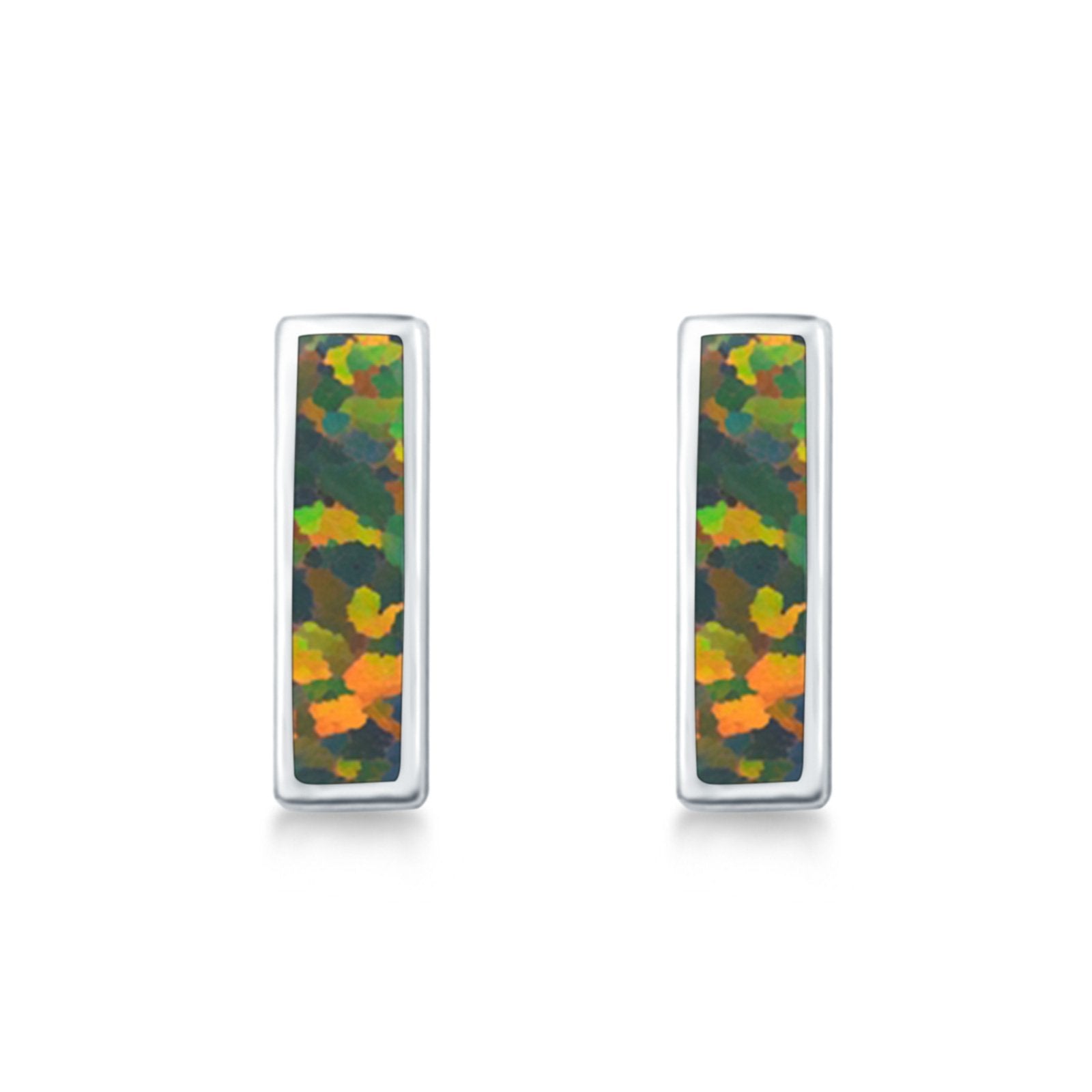Bar Stud Earrings Created Opal 925 Sterling Silver