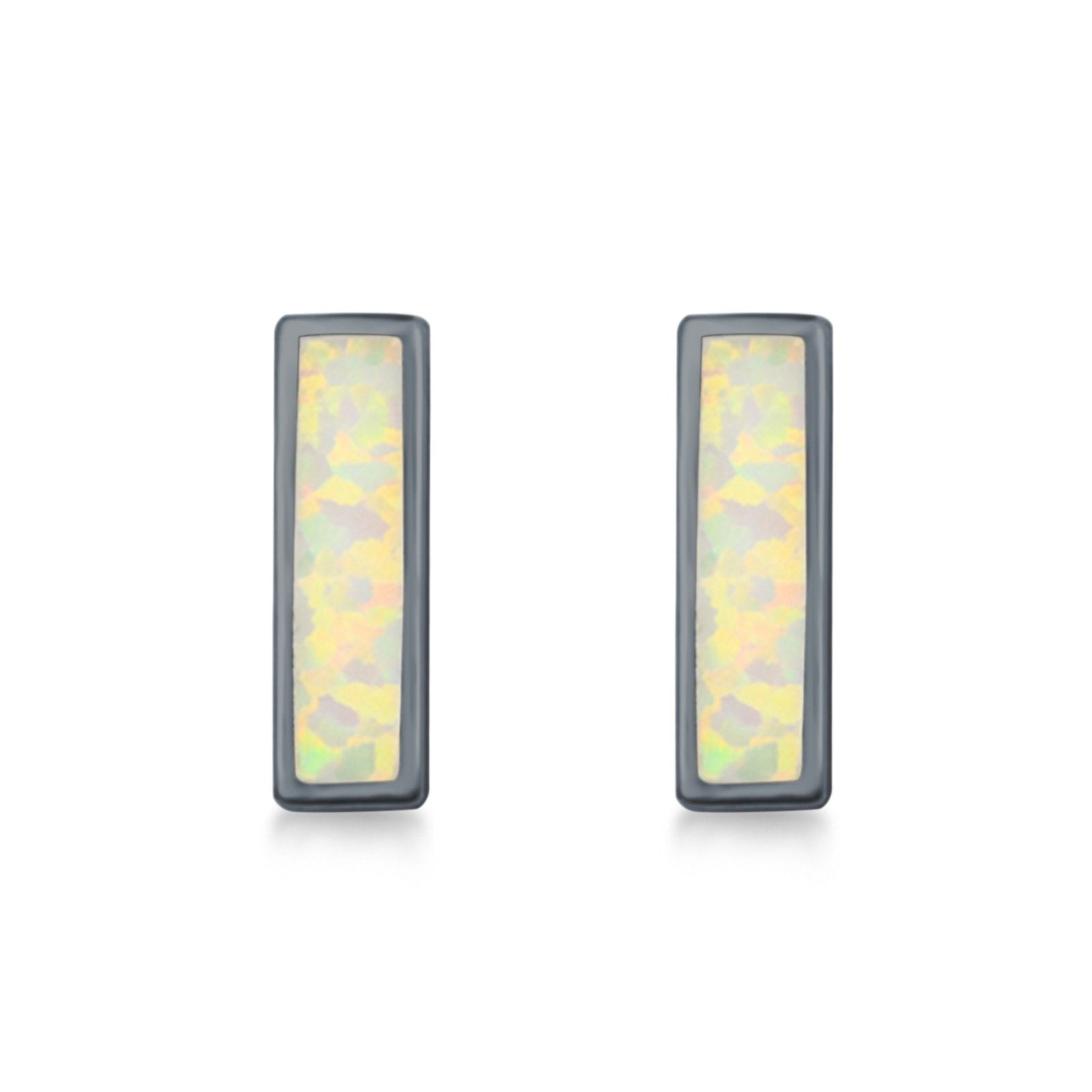 Bar Stud Earrings Created Opal 925 Sterling Silver