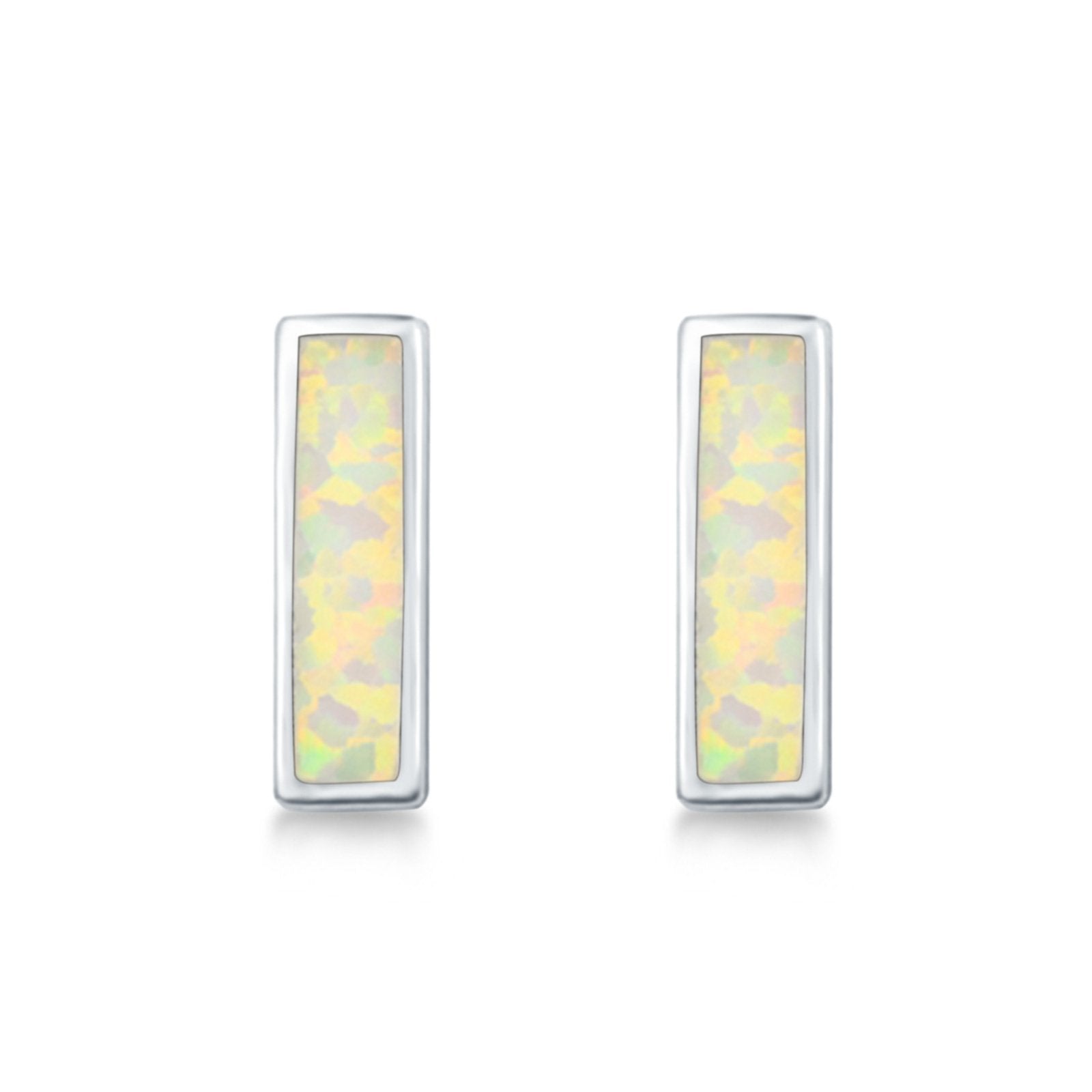 Bar Stud Earrings Created Opal 925 Sterling Silver