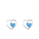 Double Hearts Stud Earrings Lab Created Opal 925 Sterling Silver (9mm)
