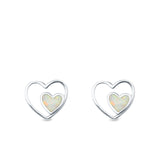 Double Hearts Stud Earrings Lab Created Opal 925 Sterling Silver (9mm)