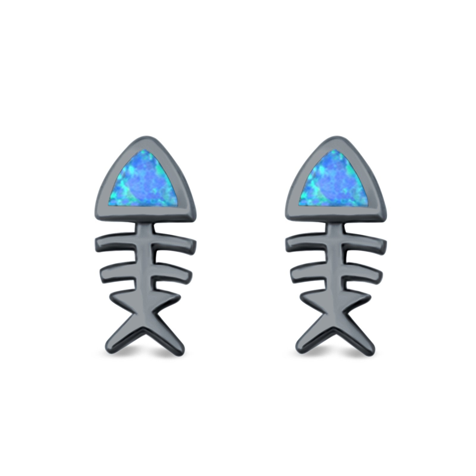 Fish Stud Earrings Lab Created Opal 925 Sterling Silver (10mm)