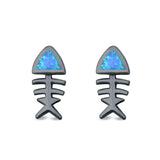 Fish Stud Earrings Lab Created Opal 925 Sterling Silver (10mm)