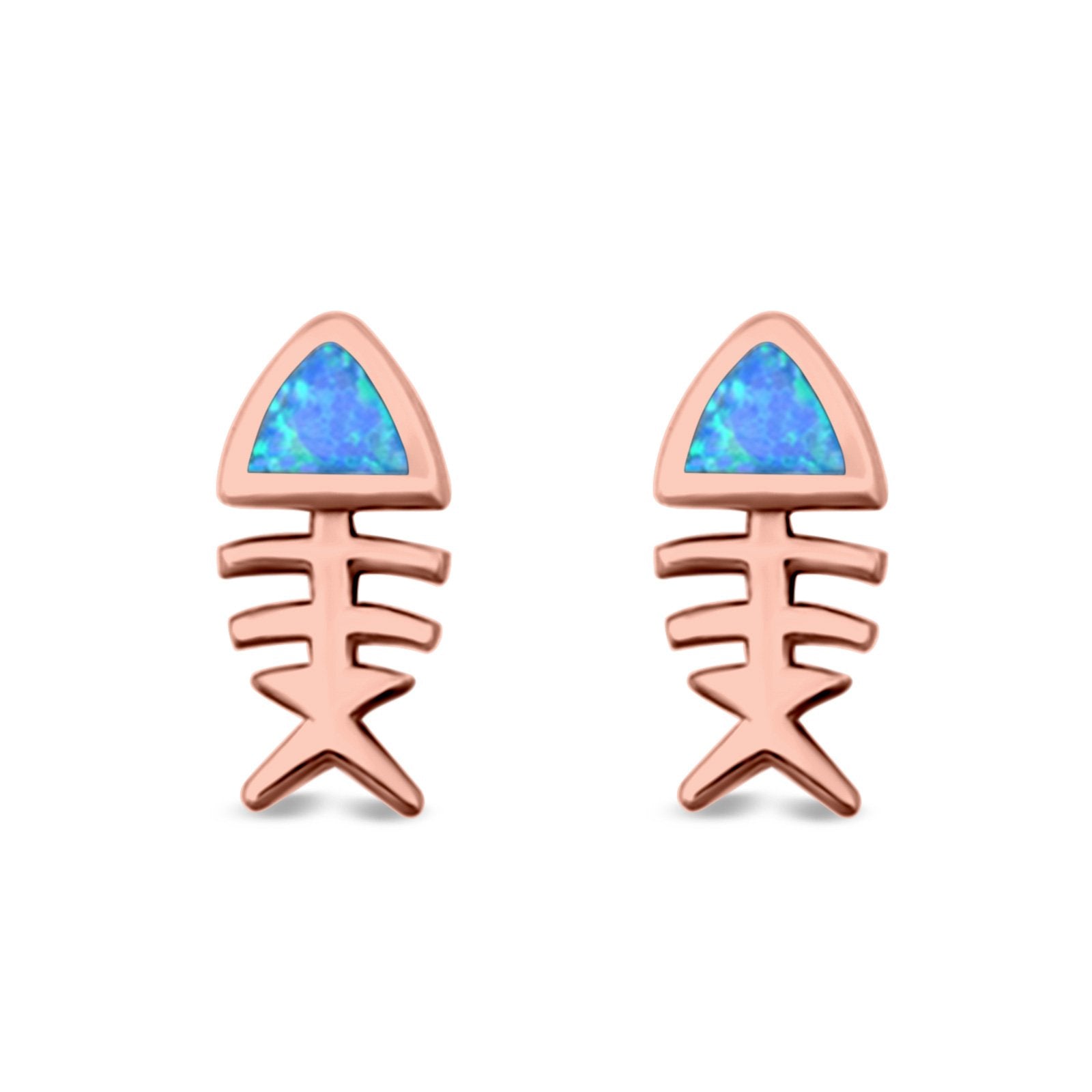 Fish Stud Earrings Lab Created Opal 925 Sterling Silver (10mm)