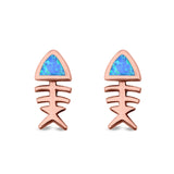 Fish Stud Earrings Lab Created Opal 925 Sterling Silver (10mm)