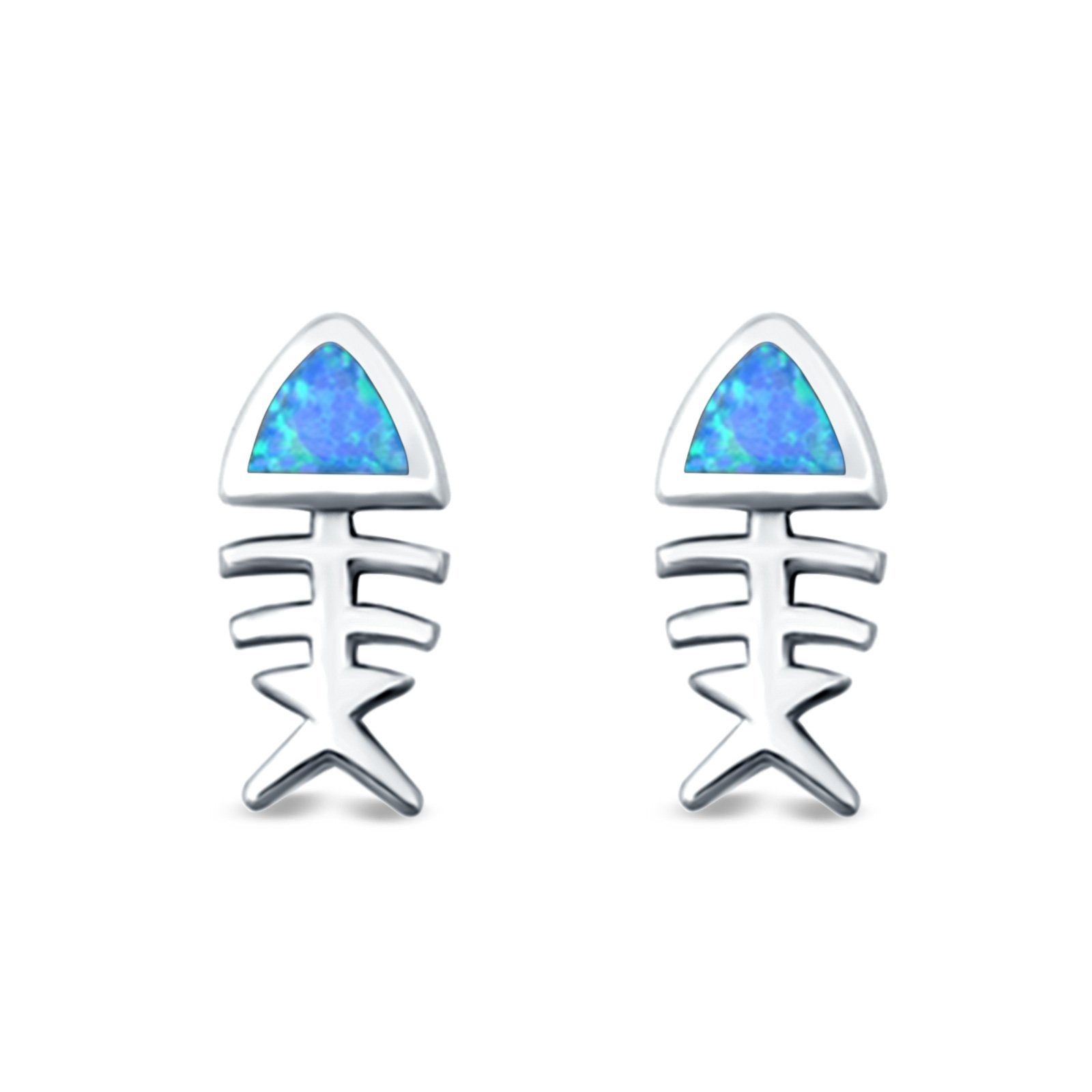 Fish Stud Earrings Lab Created Opal 925 Sterling Silver (10mm)
