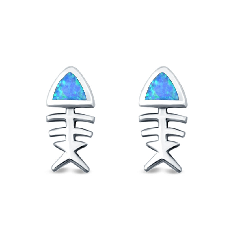 Fish Stud Earrings Lab Created Opal 925 Sterling Silver (10mm)