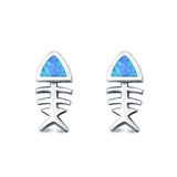 Fish Stud Earrings Lab Created Opal 925 Sterling Silver (10mm)