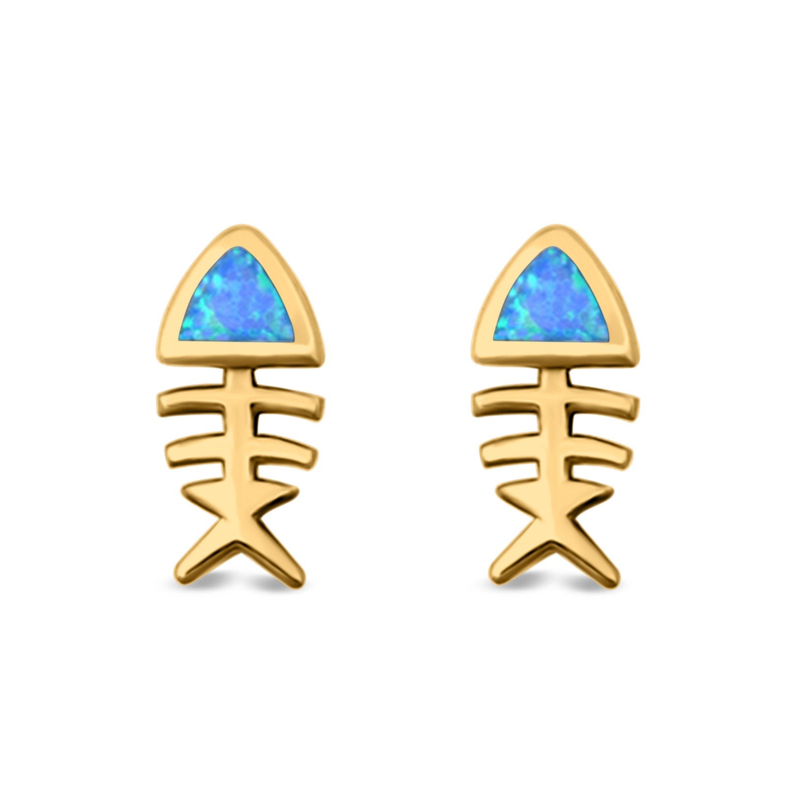 Fish Stud Earrings Lab Created Opal 925 Sterling Silver (10mm)