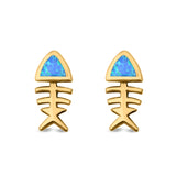 Fish Stud Earrings Lab Created Opal 925 Sterling Silver (10mm)