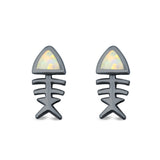 Fish Stud Earrings Lab Created Opal 925 Sterling Silver (10mm)