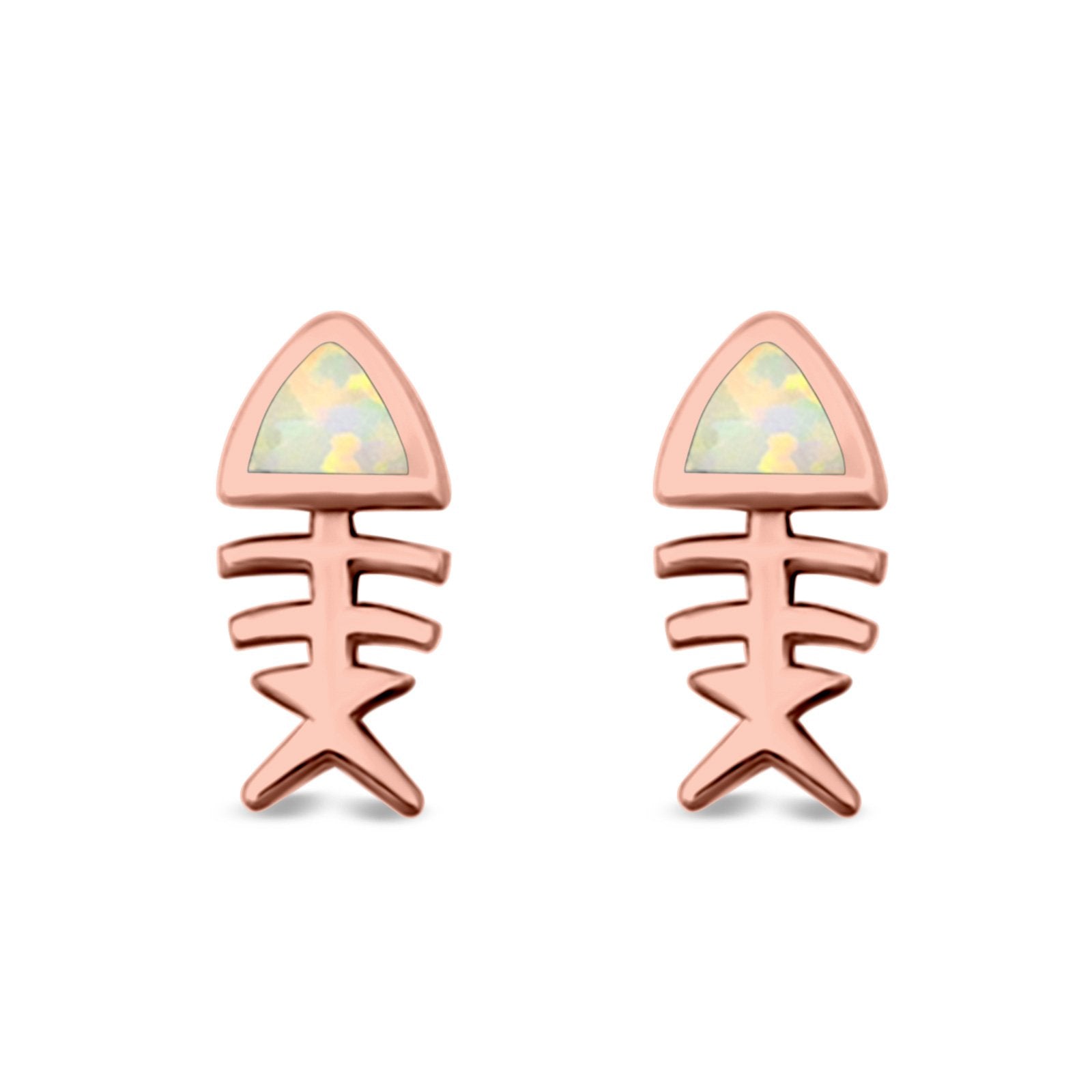 Fish Stud Earrings Lab Created Opal 925 Sterling Silver (10mm)