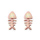 Fish Stud Earrings Lab Created Opal 925 Sterling Silver (10mm)