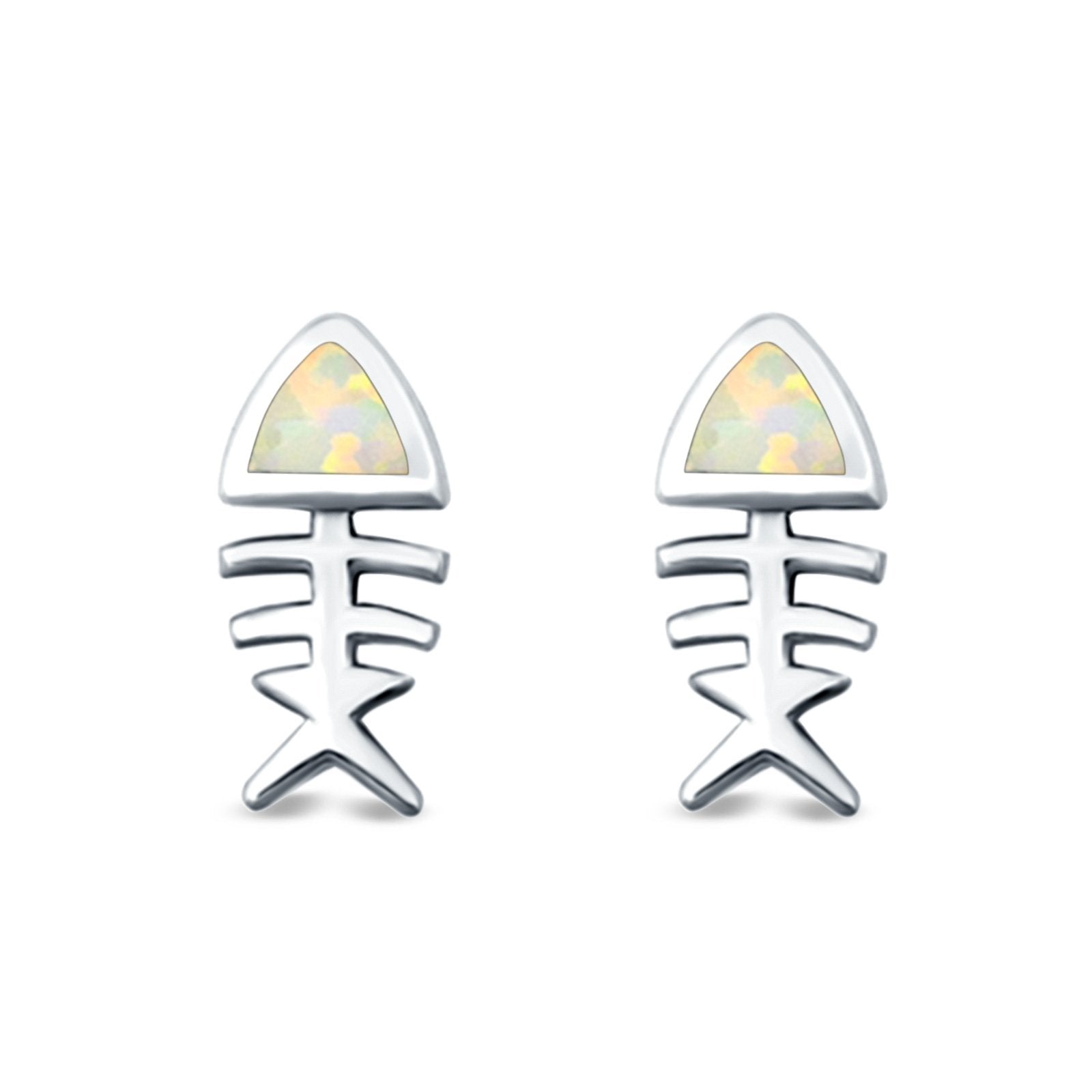 Fish Stud Earrings Lab Created Opal 925 Sterling Silver (10mm)