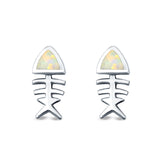 Fish Stud Earrings Lab Created Opal 925 Sterling Silver (10mm)