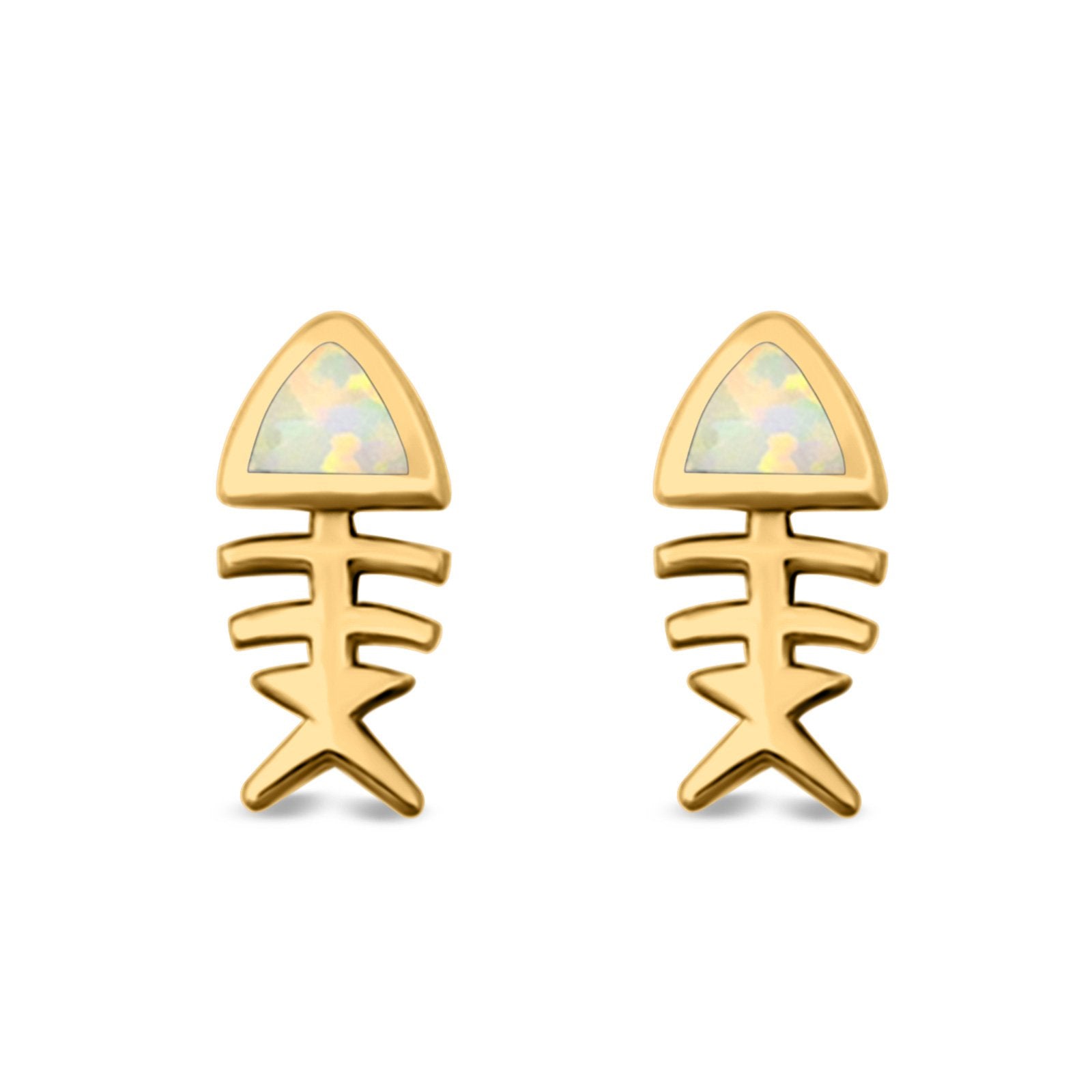 Fish Stud Earrings Lab Created Opal 925 Sterling Silver (10mm)