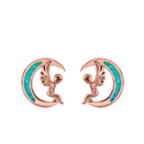 Moon & Angel Stud Earrings Lab Created Opal 925 Sterling Silver (10.5mm)