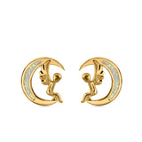 Moon & Angel Stud Earrings Lab Created Opal 925 Sterling Silver (10.5mm)
