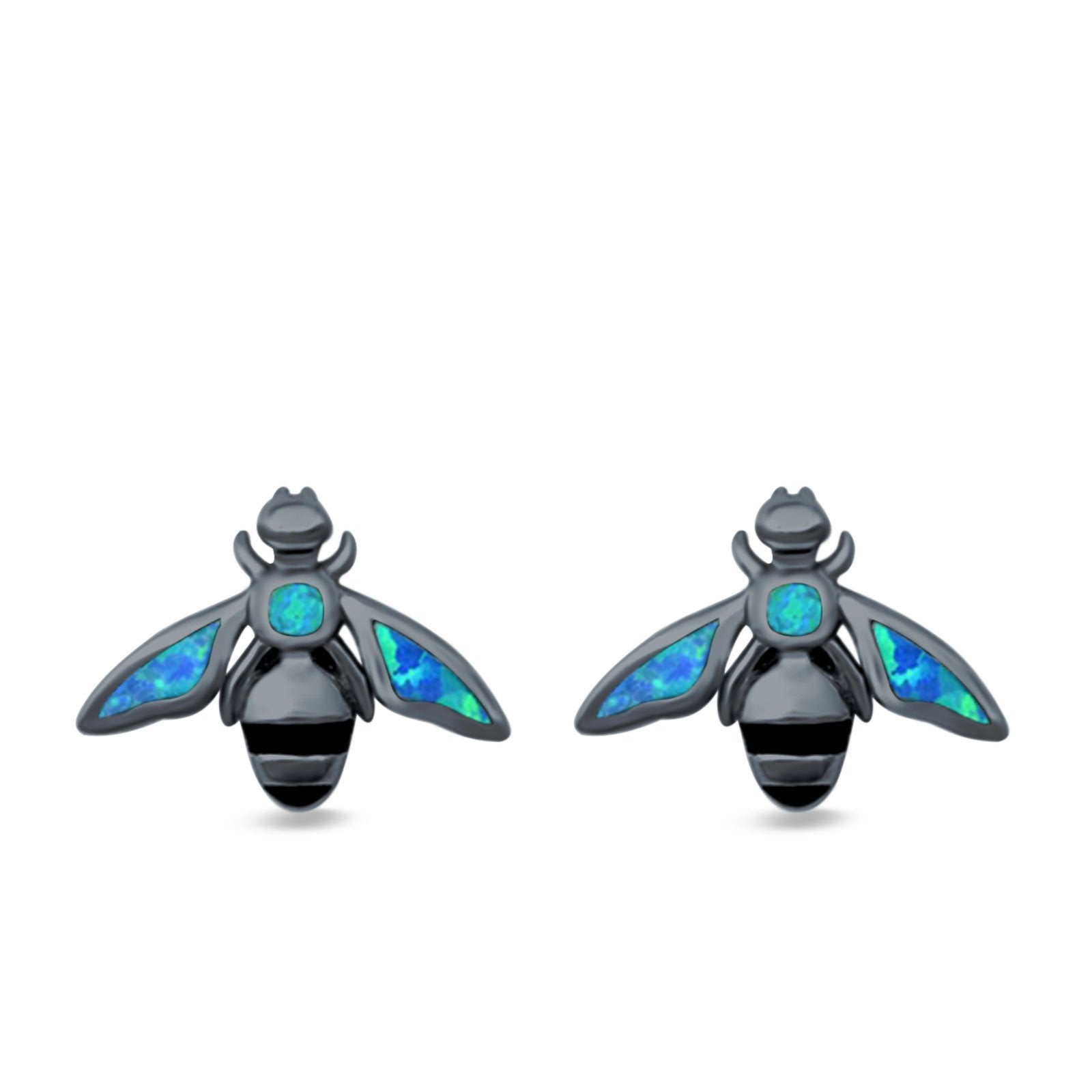 Bee Stud Earrings Lab Created Opal 925 Sterling Silver (11mm)