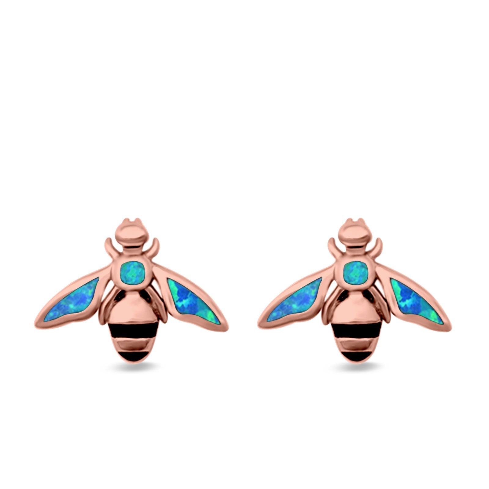 Bee Stud Earrings Lab Created Opal 925 Sterling Silver (11mm)