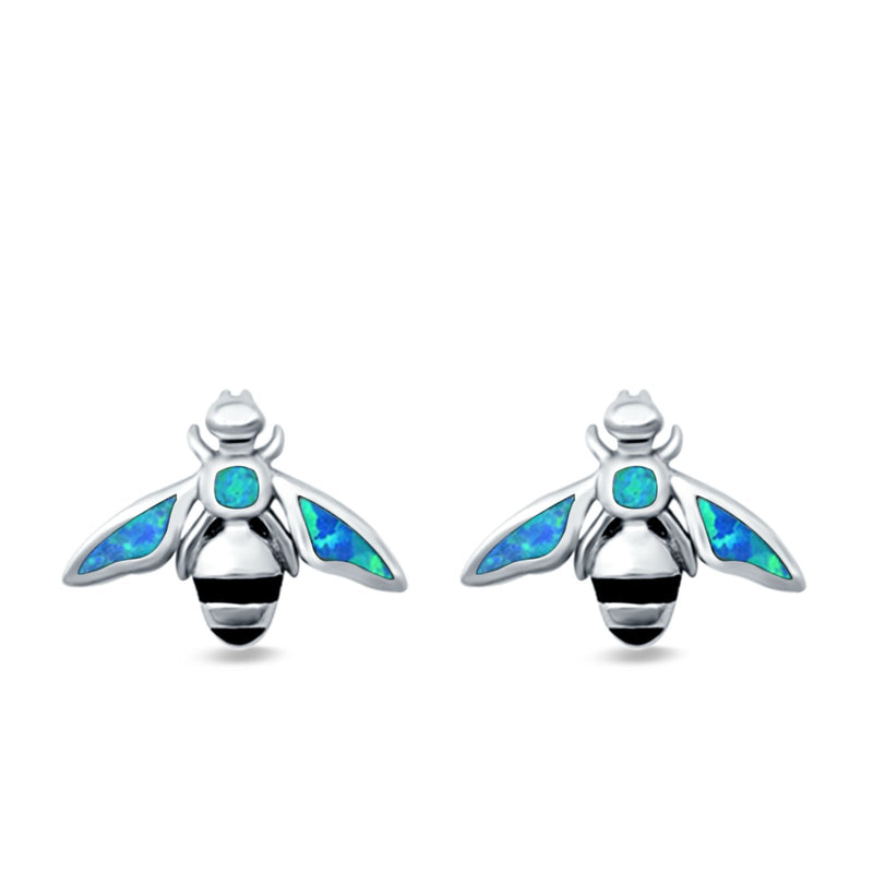 Bee Stud Earrings Lab Created Opal 925 Sterling Silver (11mm)