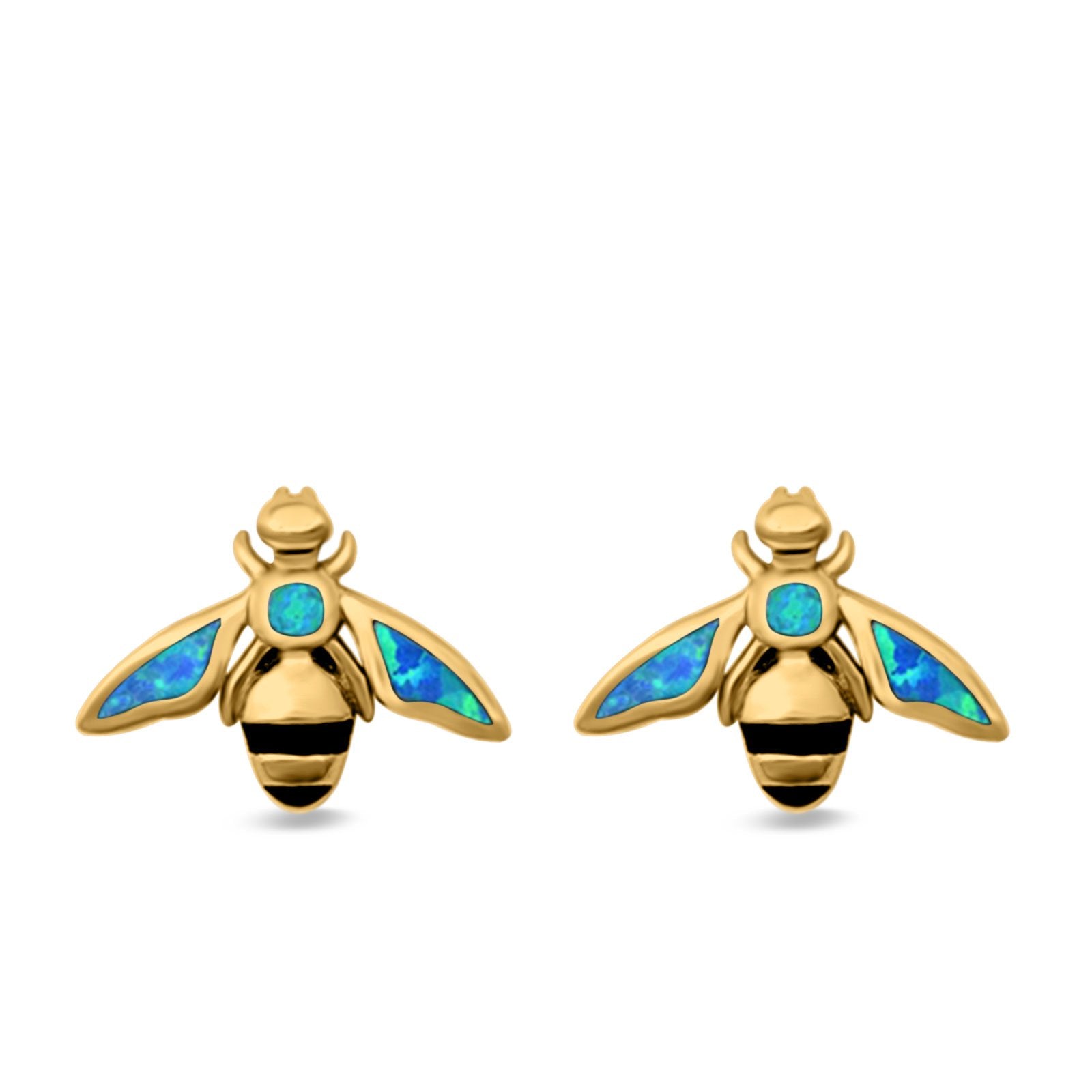 Bee Stud Earrings Lab Created Opal 925 Sterling Silver (11mm)