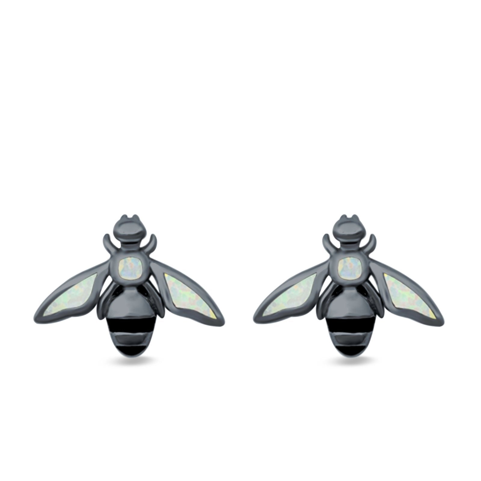 Bee Stud Earrings Lab Created Opal 925 Sterling Silver (11mm)